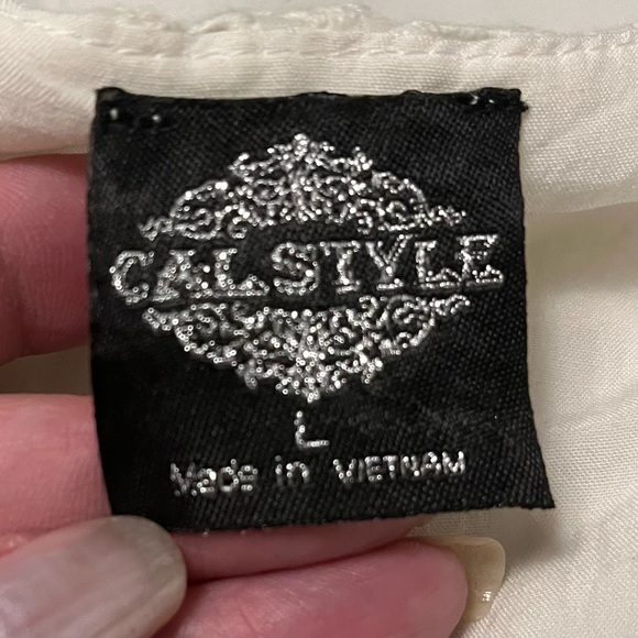 Cal Style Boho Cream Eyelet Maxi Dress 3/4 Sleeves Size Large - Picture 3 of 9